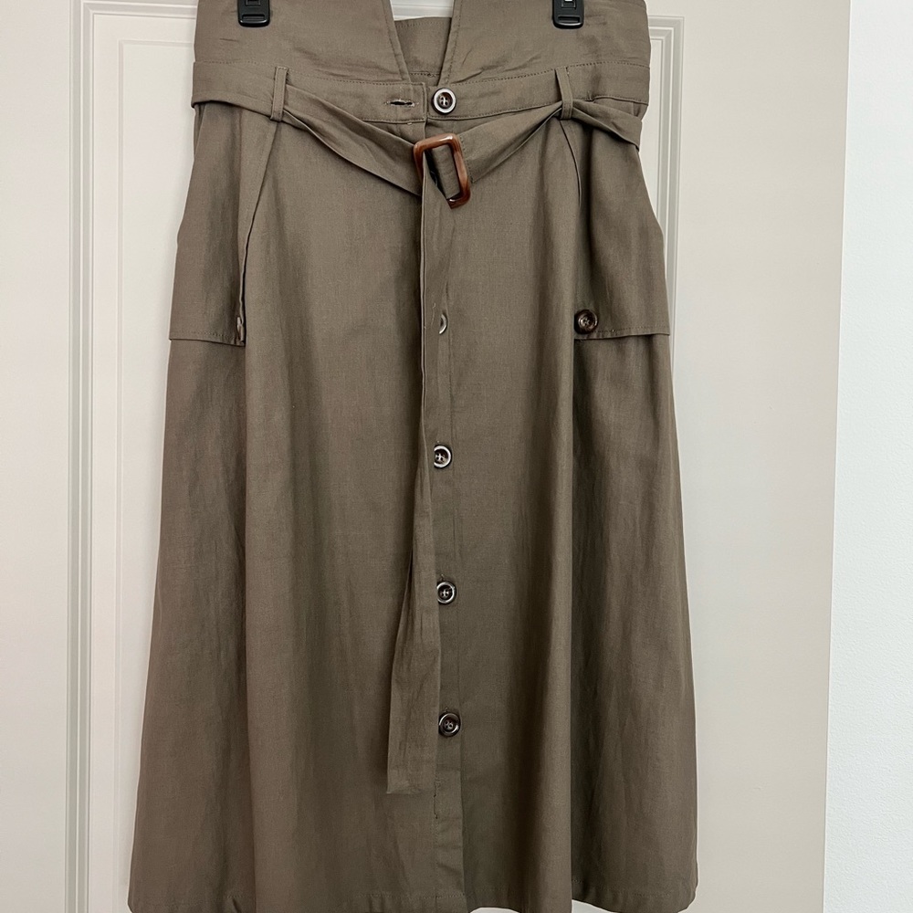 Olive belted midi skirt with pockets